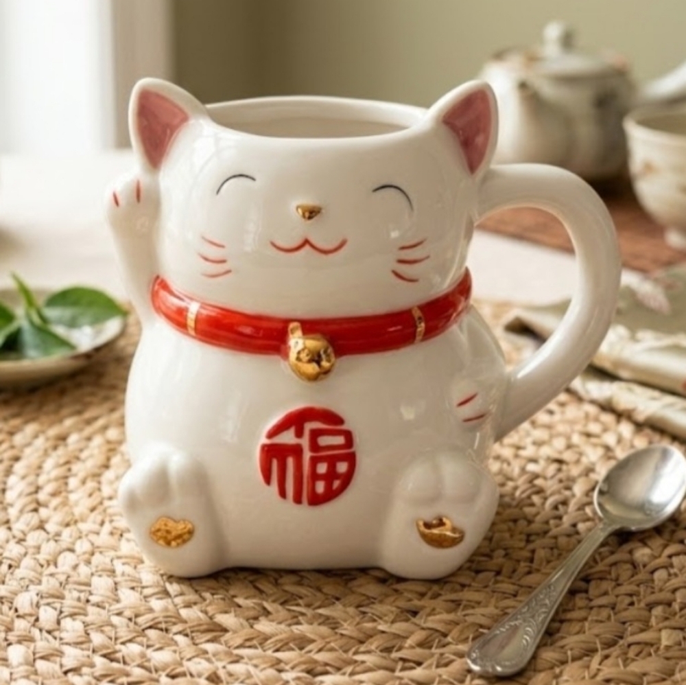 3D Ceramic Mug – Maneki Neko: Cat of Luck and Fortune. Coffee Cup.